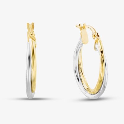 9ct Two Tone Twist Crossover Creole Earrings