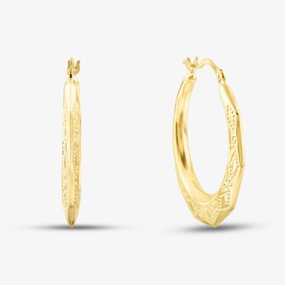 9ct Yellow Gold Patterned Creole Earrings