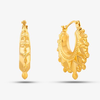 9ct Yellow Gold Fancy Patterned Creole Earrings
