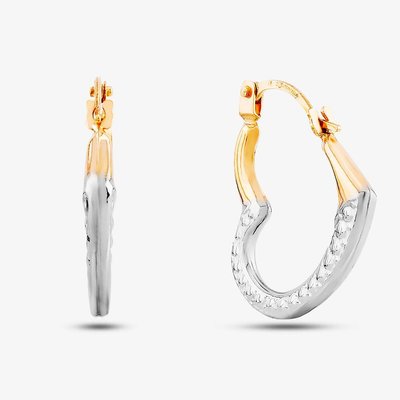 9ct Two Colour Gold Heart Hoop Earrings