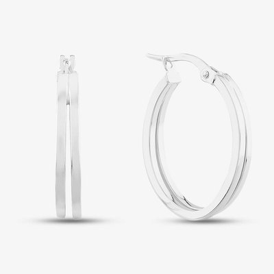 9ct White Gold Double Oval Hoop Earrings