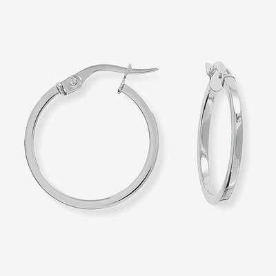 9ct White Gold 18mm Square Tube Hoop Earrings