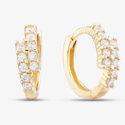 9ct Yellow Gold Cubic Zirconia Two Row Hoop Earrings
