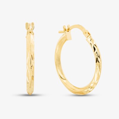 9ct Yellow Gold Patterned Edge Hoop Earrings