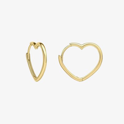 9ct Yellow Gold Open Heart Hoop Earrings