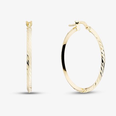 9ct Yellow Gold 25mm Patterned Hoop Earrings