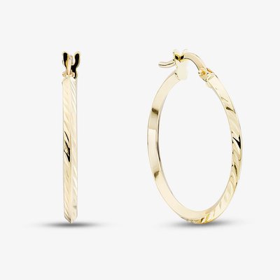9ct Yellow Gold 20mm Patterned Hoop Earrings