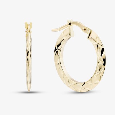 9ct Yellow Gold Small Patterned Flat Hoop Earrings