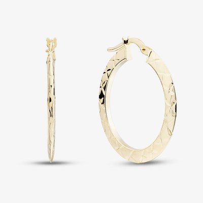 9ct Yellow Gold Medium Patterned Flat Hoop Earrings