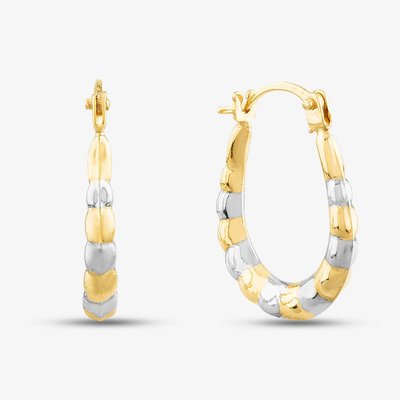 9ct Gold Two Colour Groove Creole Earrings