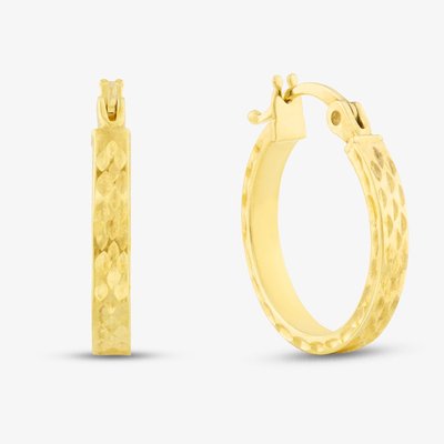 9ct Gold 10mm Diamond Cut Pine Hoop Earrings