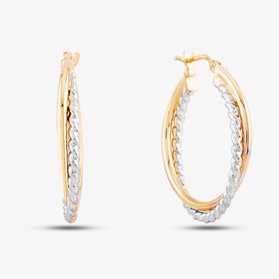9ct Two Colour Gold Double Hoop Earrings