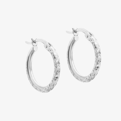 9ct White Gold 13mm Diamond Cut Creole Earrings