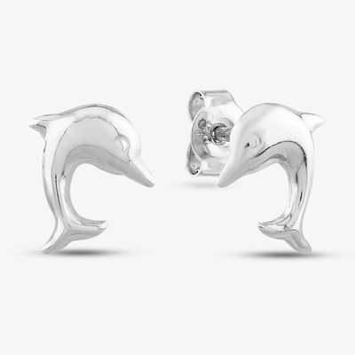 9ct White Gold Dolphin Stud Earrings
