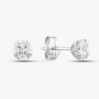 9ct White Gold 3mm Round Cubic Zirconia Stud Earrings