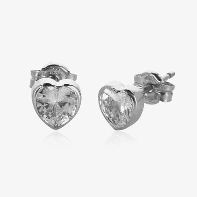 9ct White Gold Cubic Zirconia Heart Stud Earrings