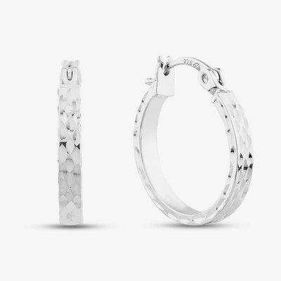 9ct White Gold Diamond Cut Hoop Earrings