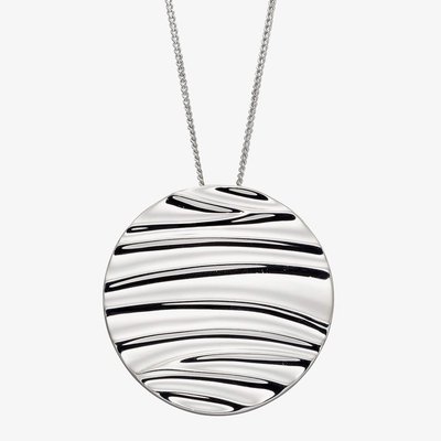 Sterling Silver Ripple Texture Disc Pendant Necklace