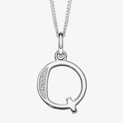 Sterling Silver Cubic Zirconia Initial "Q" Pendant Necklace