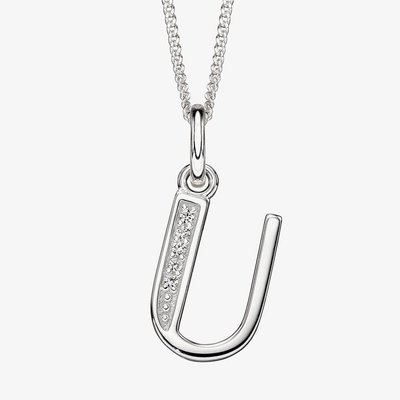 Sterling Silver Cubic Zirconia Initial "U" Pendant Necklace