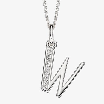 Sterling Silver Cubic Zirconia Initial "W" Pendant Necklace