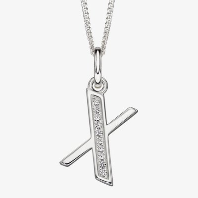 Sterling Silver Cubic Zirconia Initial "X" Pendant Necklace