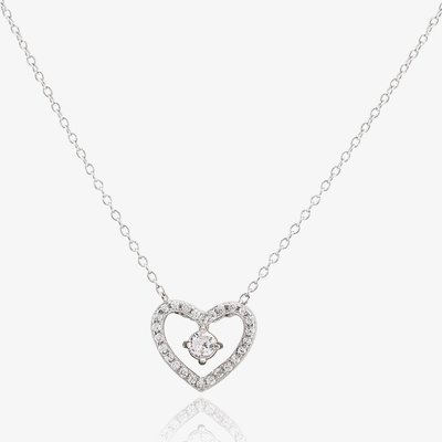 Sterling Silver Cubic Zirconia Double Pave Hearts Pendant