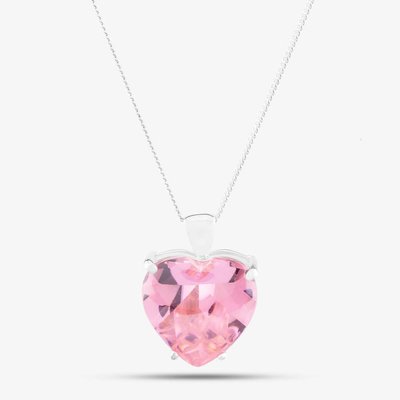 Sterling Silver 15mm Pink Crystal Heart Pendant