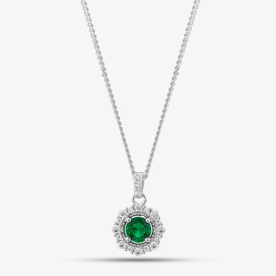 Sterling Silver Green Cubic Zirconia Halo Pendant Necklace