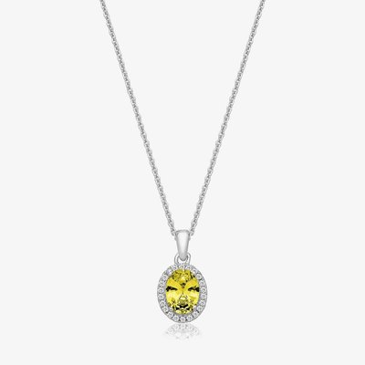 Sterling Silver Yellow Cubic Zirconia Oval Pendant Necklace