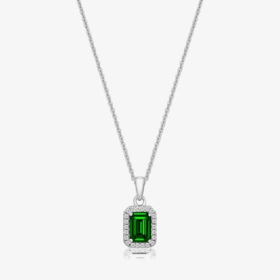 Sterling Silver Emerald Cut Green Cubic Zirconia Pendant Necklace
