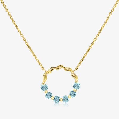 Gold Plated Blue Topaz Open Circle Pendant Necklace