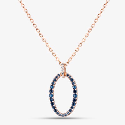 Rose Gold Tone Plated Sterling Silver Blue Cubic Zirconia Oval Pendant AP16220Z-BSNN/P