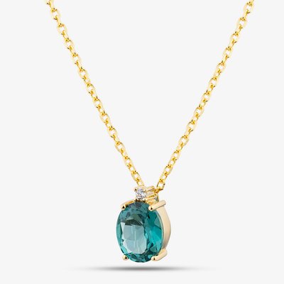 Yellow Gold Tone Plated Sterling Silver Oval Cut Teal Cubic Zirconia Pendant AP14166Z-TMNN-A75/G