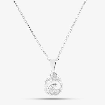 Silver Cubic Zirconia Pear Open Swirl Pendant