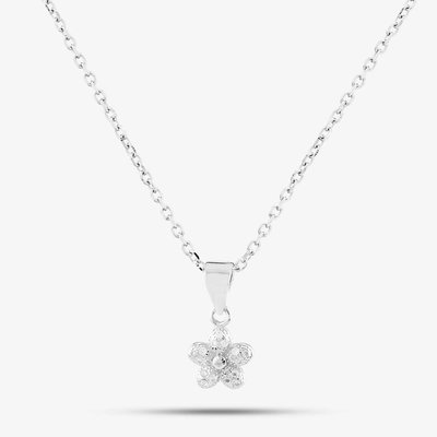 Silver Cubic Zirconia Textured Flower Pendant