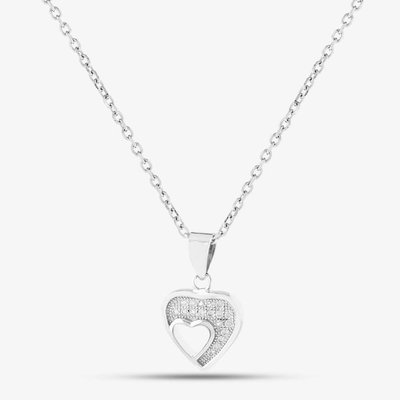 Silver Pave Cut-Out Heart Necklace