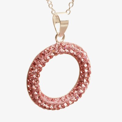 T H Baker Silver Pavé Pink Cubic Zirconia Open Pendant