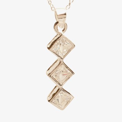 Silver Triple Square-cut Cubic Zirconia Rubover Pendant