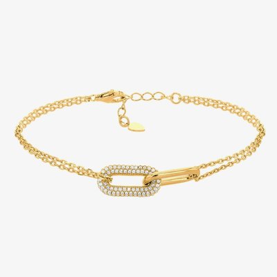 LUXE Silver Gold Plated Cubic Zirconia Rectangular Bracelet