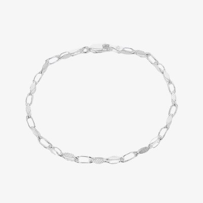 Silver Textured Oval Paperlink Chain Bracelet