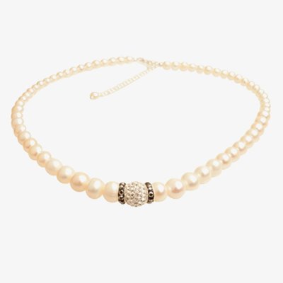 T H Baker Silver White Simulated Pearl Cubic Zirconia Ball Necklace