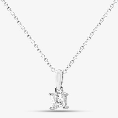 Silver Medium Princess Cut Cubic Zirconia Pendant Necklace