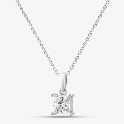 Silver Large Princess Cut Cubic Zirconia Pendant Necklace