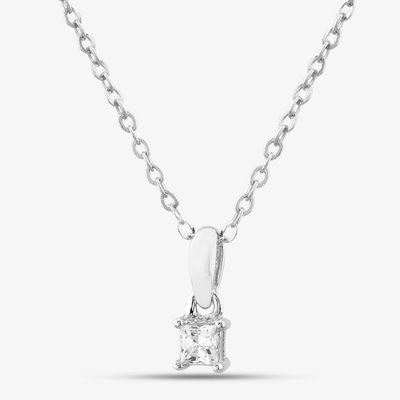 Silver Small Princess Cut Cubic Zirconia Pendant Necklace
