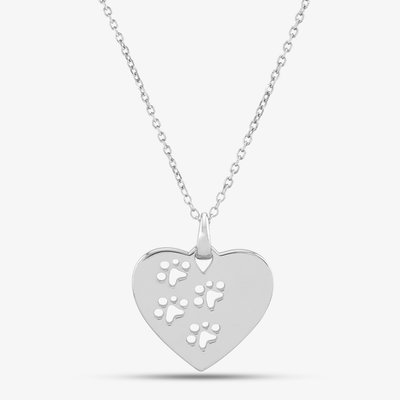 Silver Heart With Cut Out Paw Prints Pendant Necklace