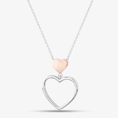 Silver Rose Gold Plated Two Heart Drop Pendant Necklace