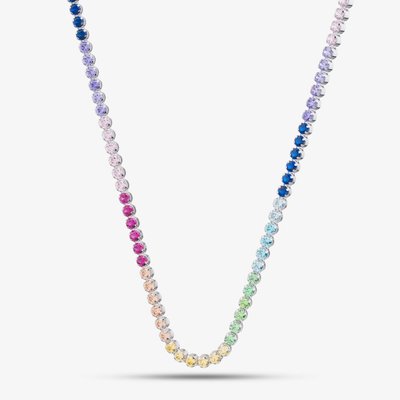 Silver Rhodium Plated Multi Coloured Tennis Necklace