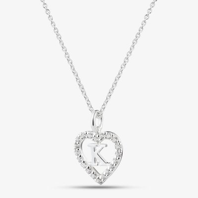 Sterling Silver Cubic Zirconia K Initial Heart Pendant 016-33527/K