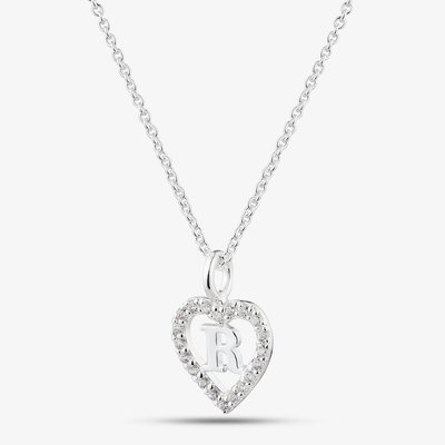 Sterling Silver Cubic Zirconia R Initial Heart Pendant 016-33527/R